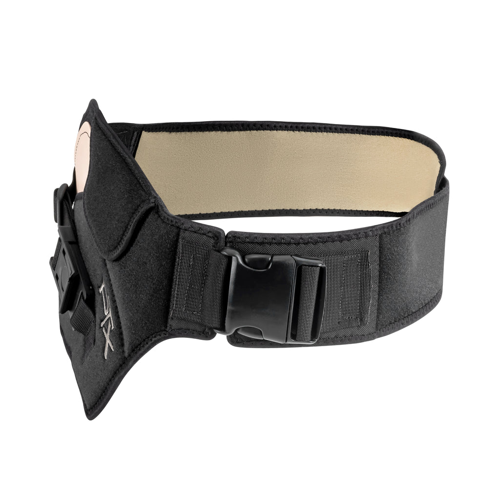 Black tactical PTX belt with a buckle on a white background
